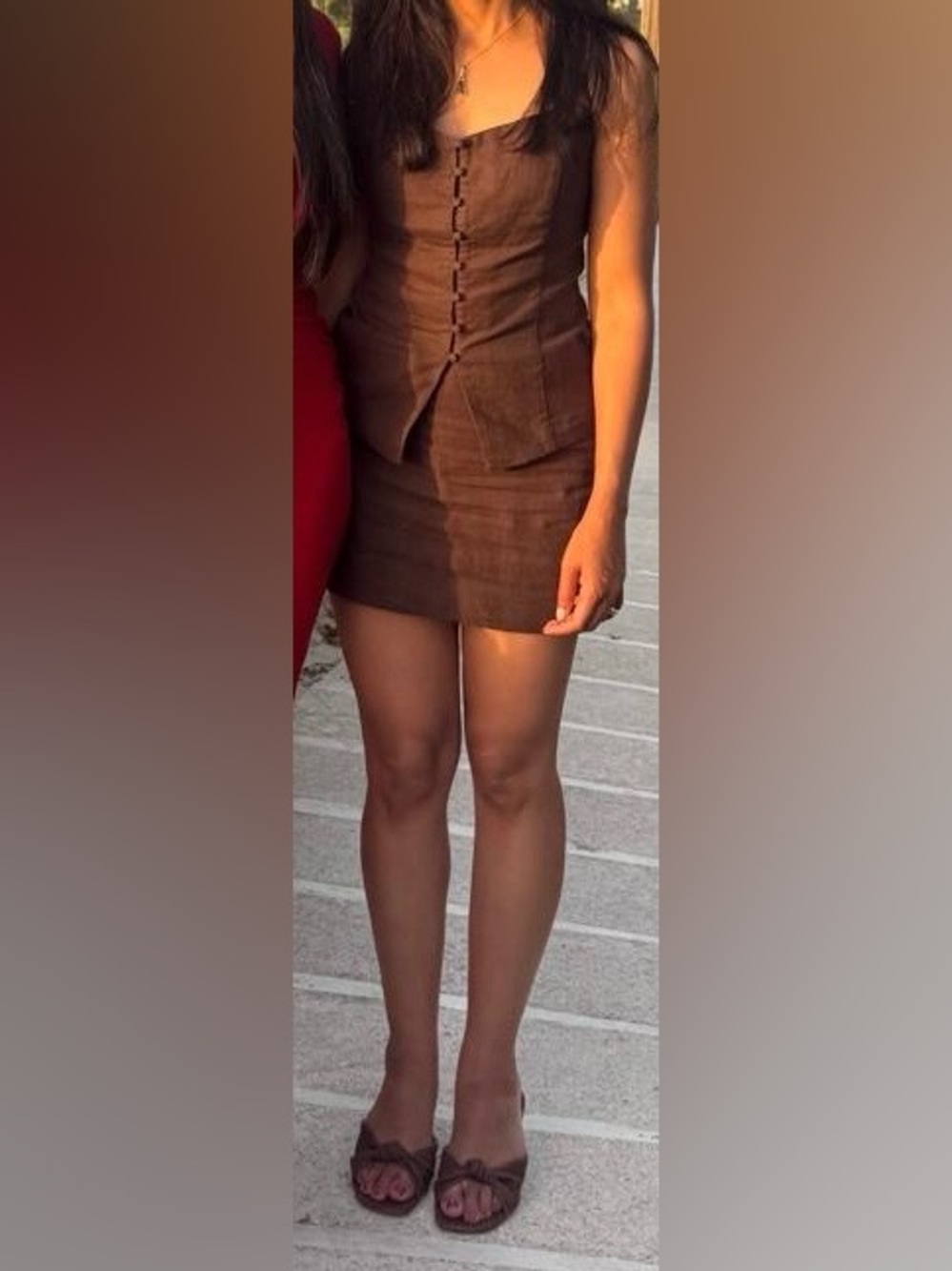 Brown Linen Mini Fitted Skirt (Skort)